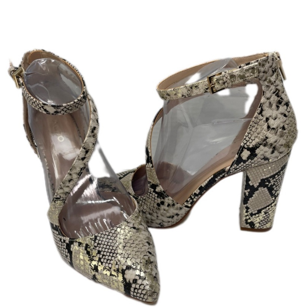 Aldo | Ipotesti | Black and Gold | Snakeskin | Chunky Heels | 8.5